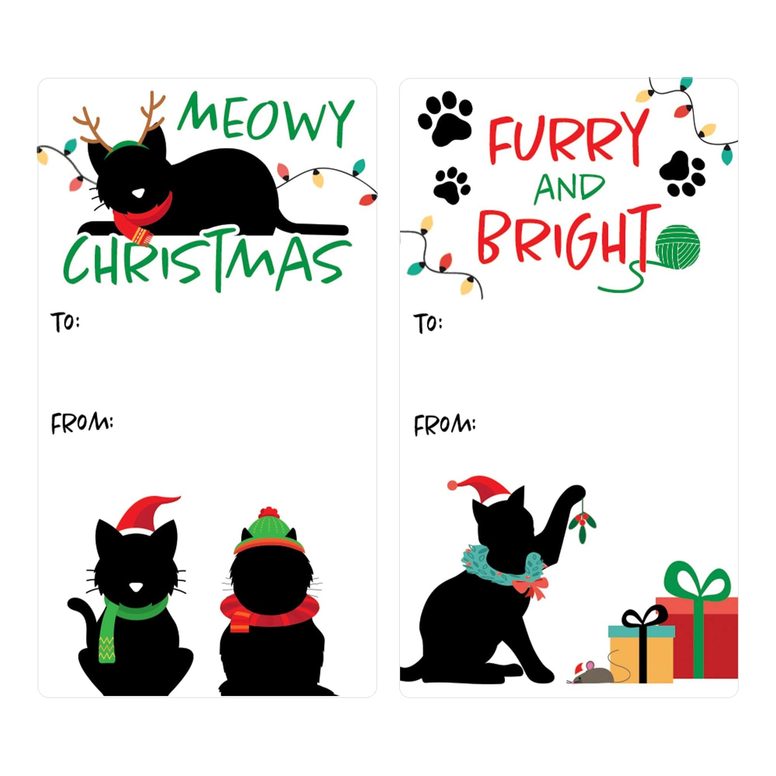 Christmas Gift Tag Stickers: Whimsical Meowy Christmas Kitten Gift Wrap Labels - 75 Stickers - Distinctivs Party