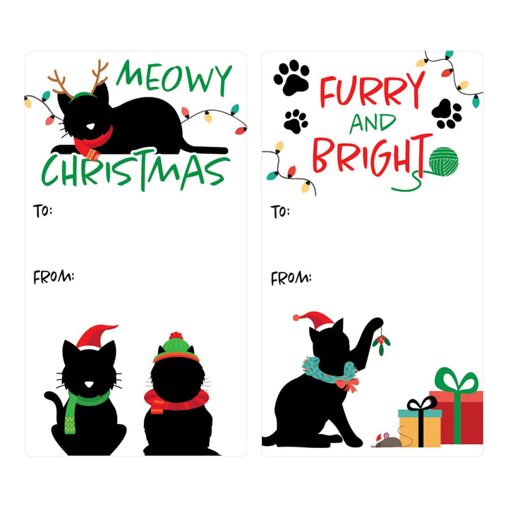 Christmas Gift Tag Stickers: Whimsical Meowy Christmas Kitten Gift Wrap Labels - 75 Stickers - Distinctivs Party