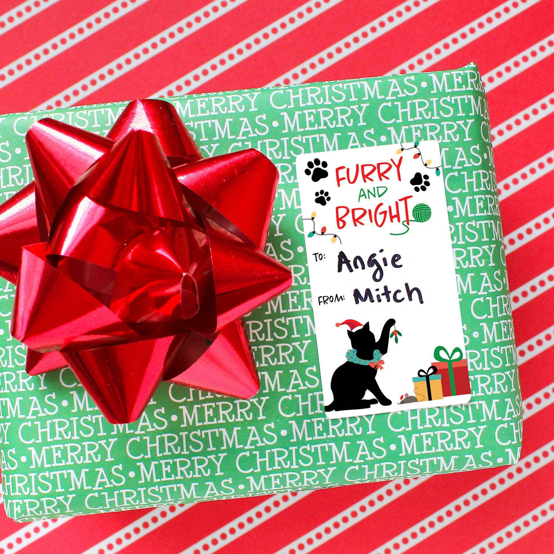 Christmas Gift Tag Stickers: Whimsical Meowy Christmas Kitten Gift Wrap Labels - 75 Stickers - Distinctivs Party