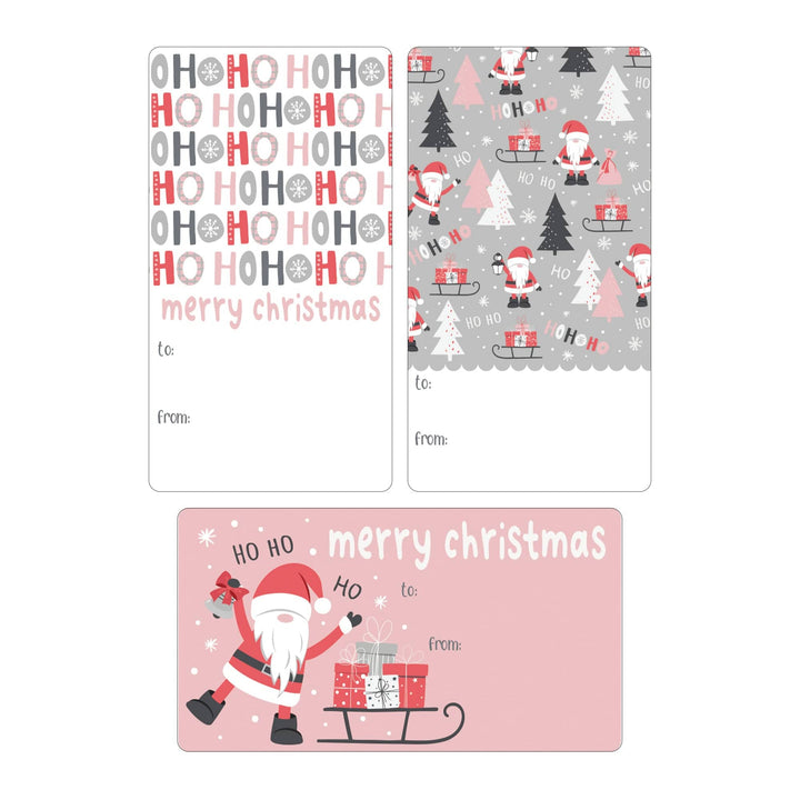 Christmas Gift Tag Stickers: Whimsical Pink Santa - 75 Stickers - Distinctivs Party
