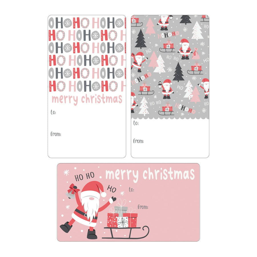 Christmas Gift Tag Stickers: Whimsical Pink Santa - 75 Stickers - Distinctivs Party