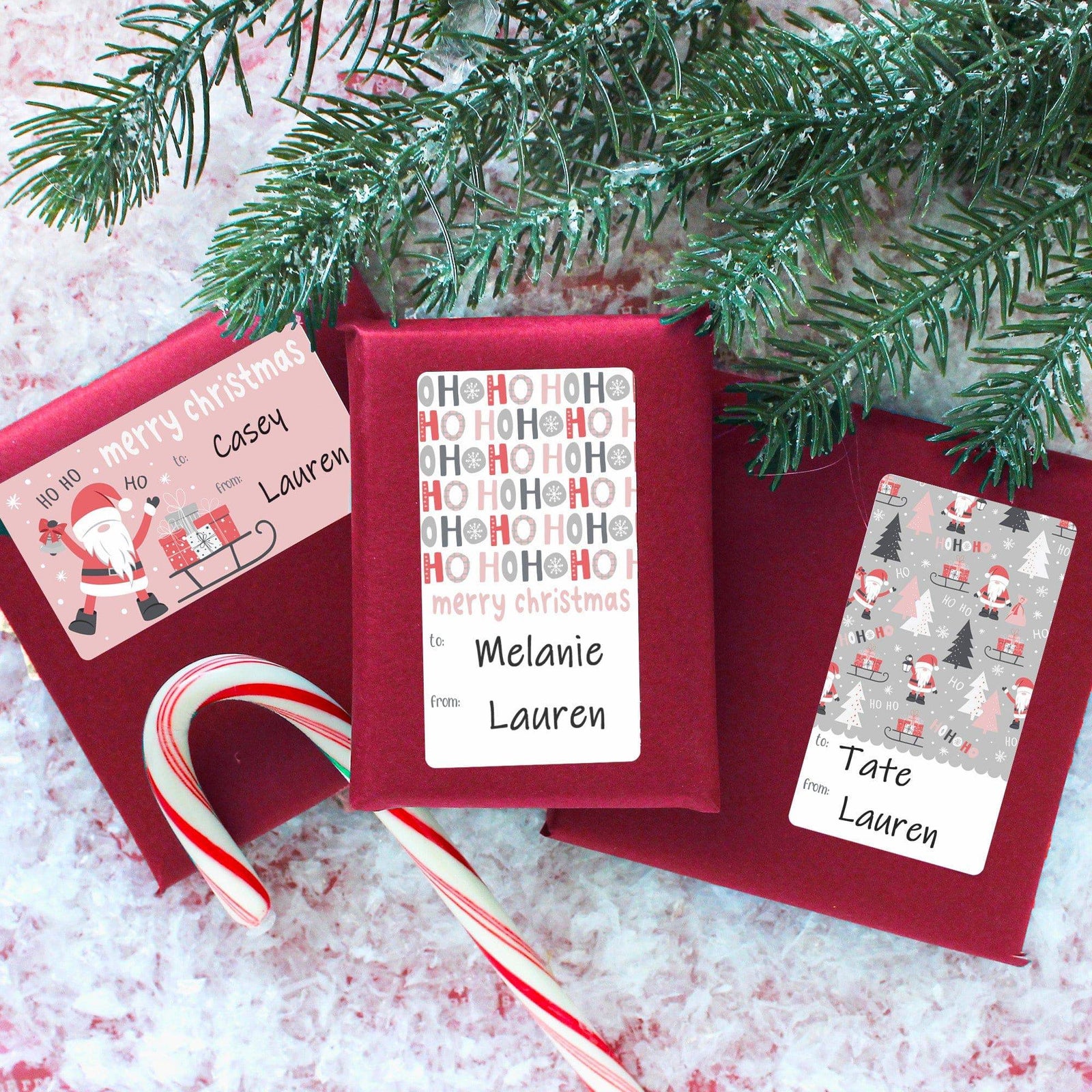 Christmas Gift Tag Stickers: Whimsical Pink Santa - 75 Stickers - Distinctivs Party