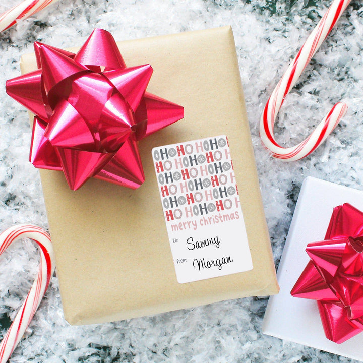 Christmas Gift Tag Stickers: Whimsical Pink Santa - 75 Stickers - Distinctivs Party