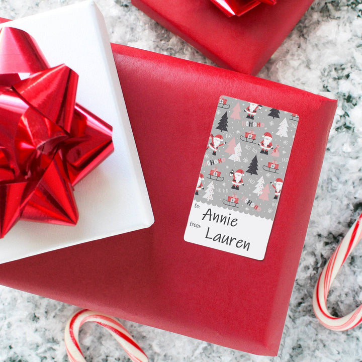 Christmas Gift Tag Stickers: Whimsical Pink Santa - 75 Stickers - Distinctivs Party