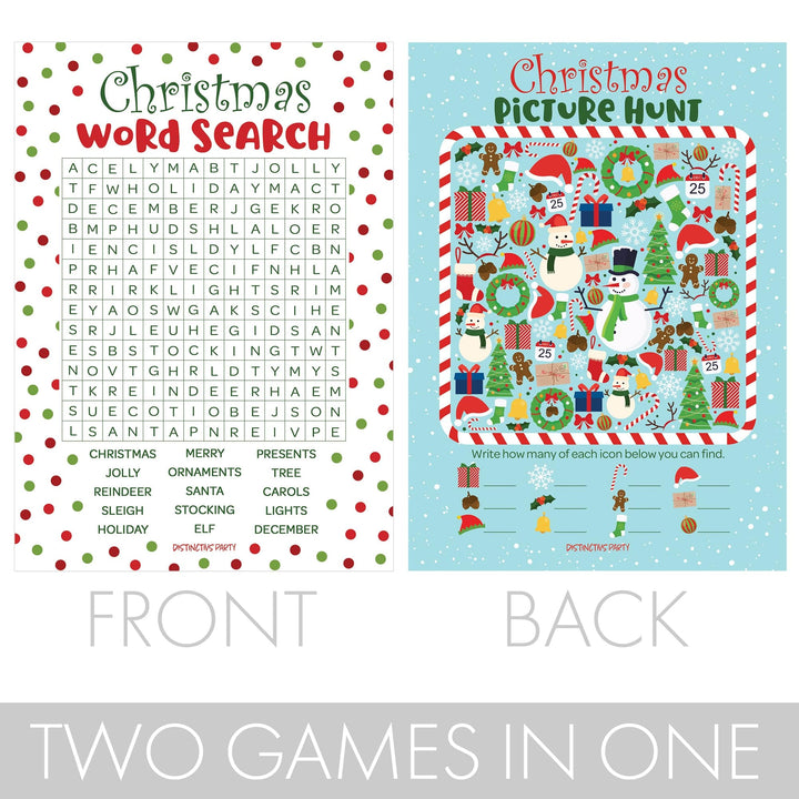 Christmas Party Game Bundle - Word Search and Picture Hunt - 25 Dual-Sided Game Cards