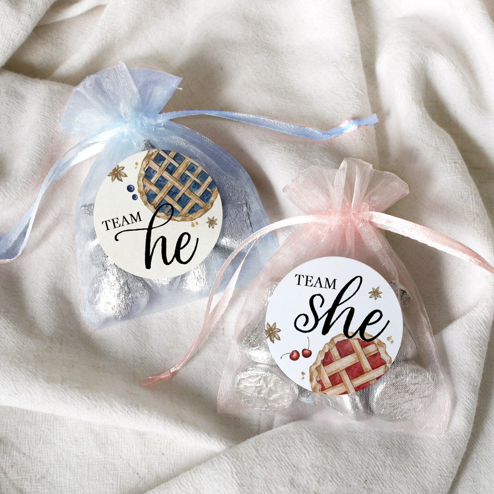 Cutie Pie: Baby Shower - Gender Reveal Party - Team She or Team He Stickers - 40 Stickers - Distinctivs Party