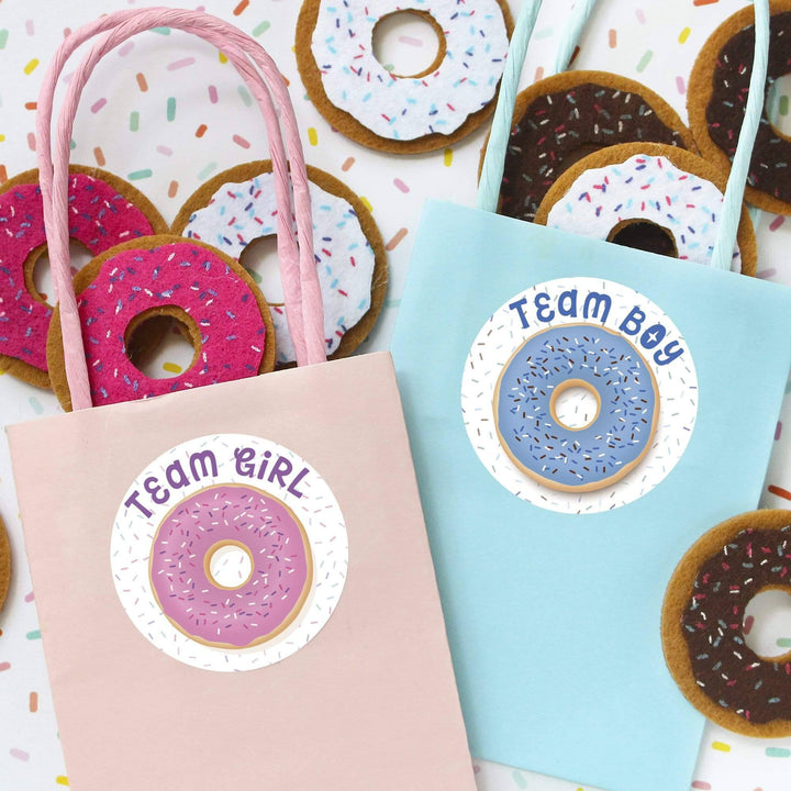 Donut Theme Gender Reveal Party -We Donut Know - Team Boy or Girl - 40 Stickers