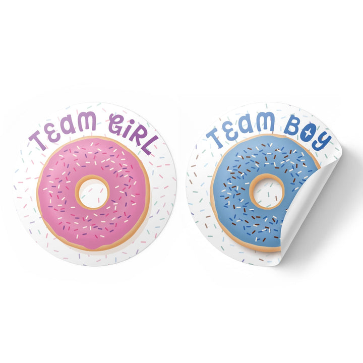Donut Gender Reveal Party -Team Boy or Team Girl Stickers - 40 Stickers - Distinctivs Party