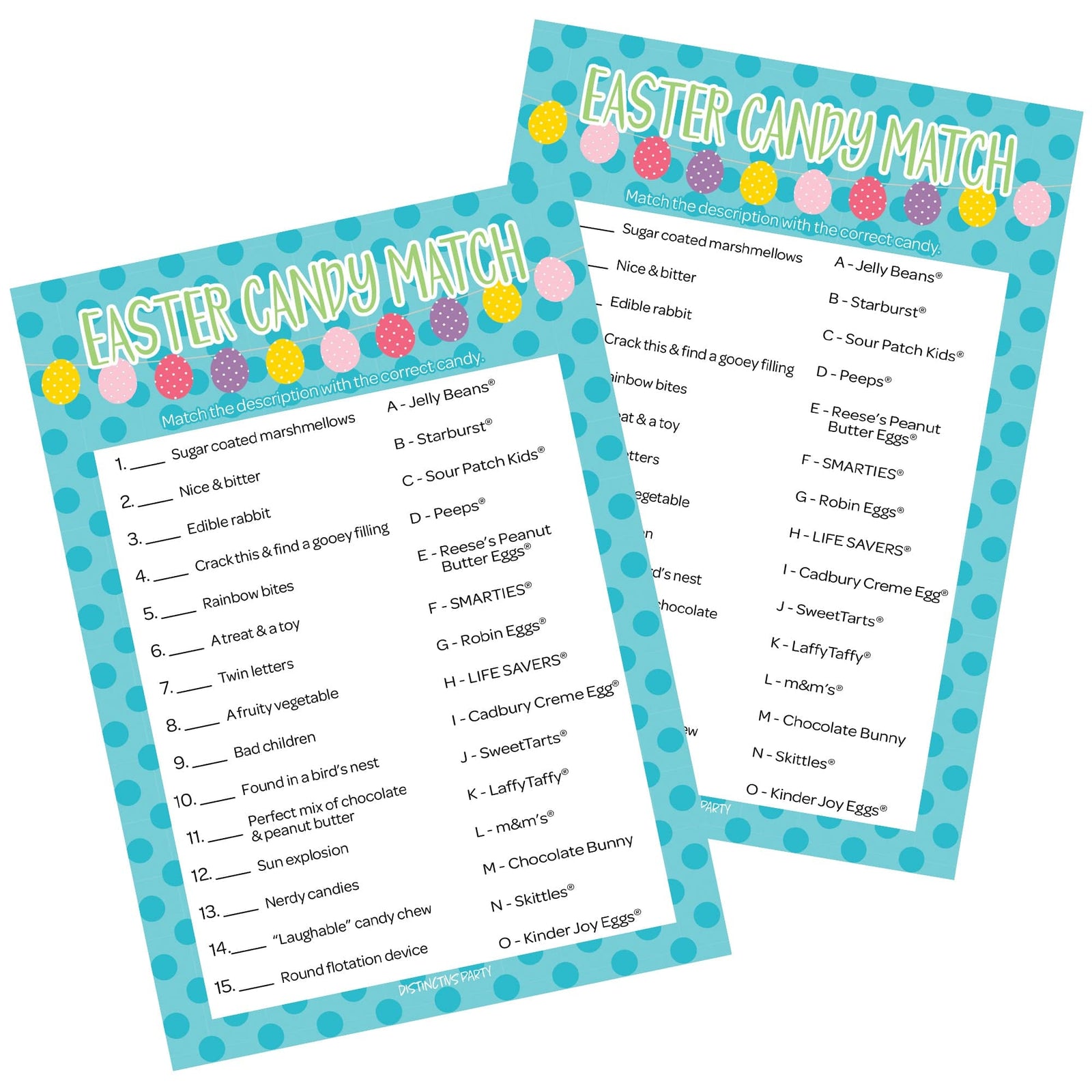 Easter Party Game: Candy Matching - Classroom Party - 25 Cards - Distinctivs Party