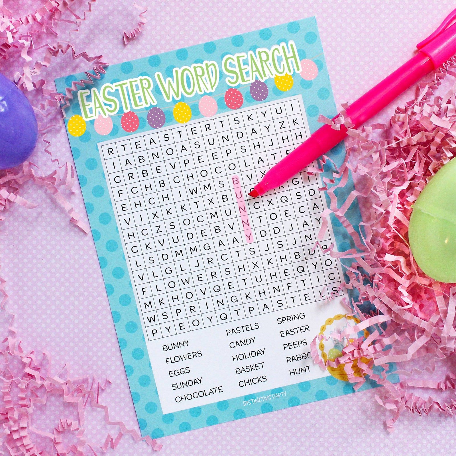 Easter Party Game: Word Search - Classroom Party Game - 25 Cards - Distinctivs Party