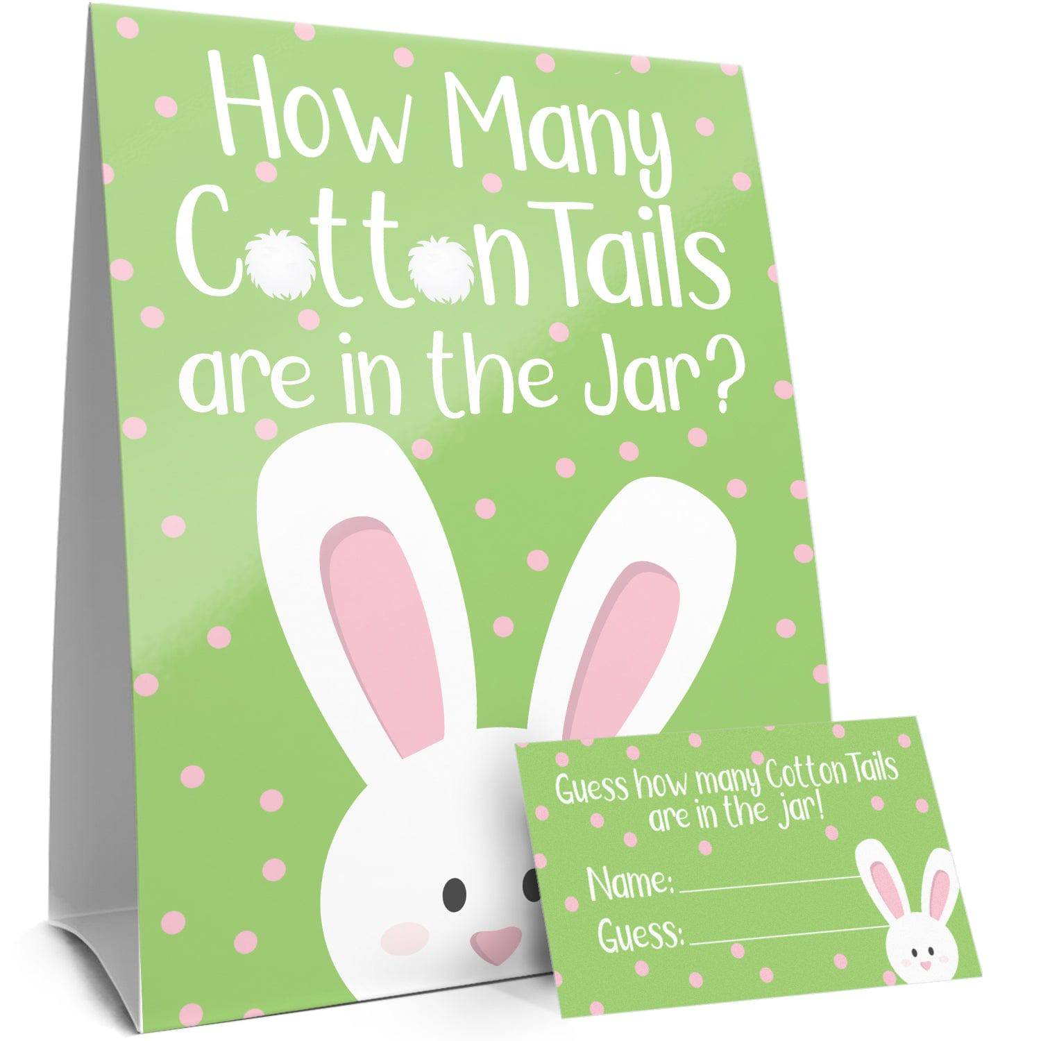 Easter Party Games: How Many Cotton Tails Game - 1 Table Top Sign and 30 Game Cards - Distinctivs Party