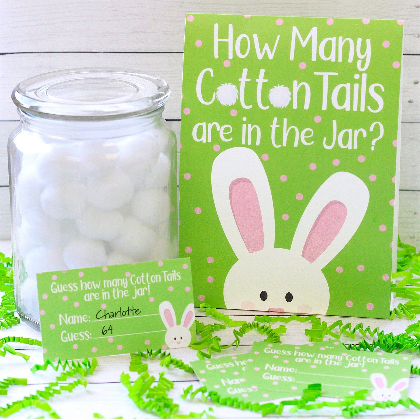 Easter Party Games: How Many Cotton Tails Game - 1 Table Top Sign and 30 Game Cards - Distinctivs Party