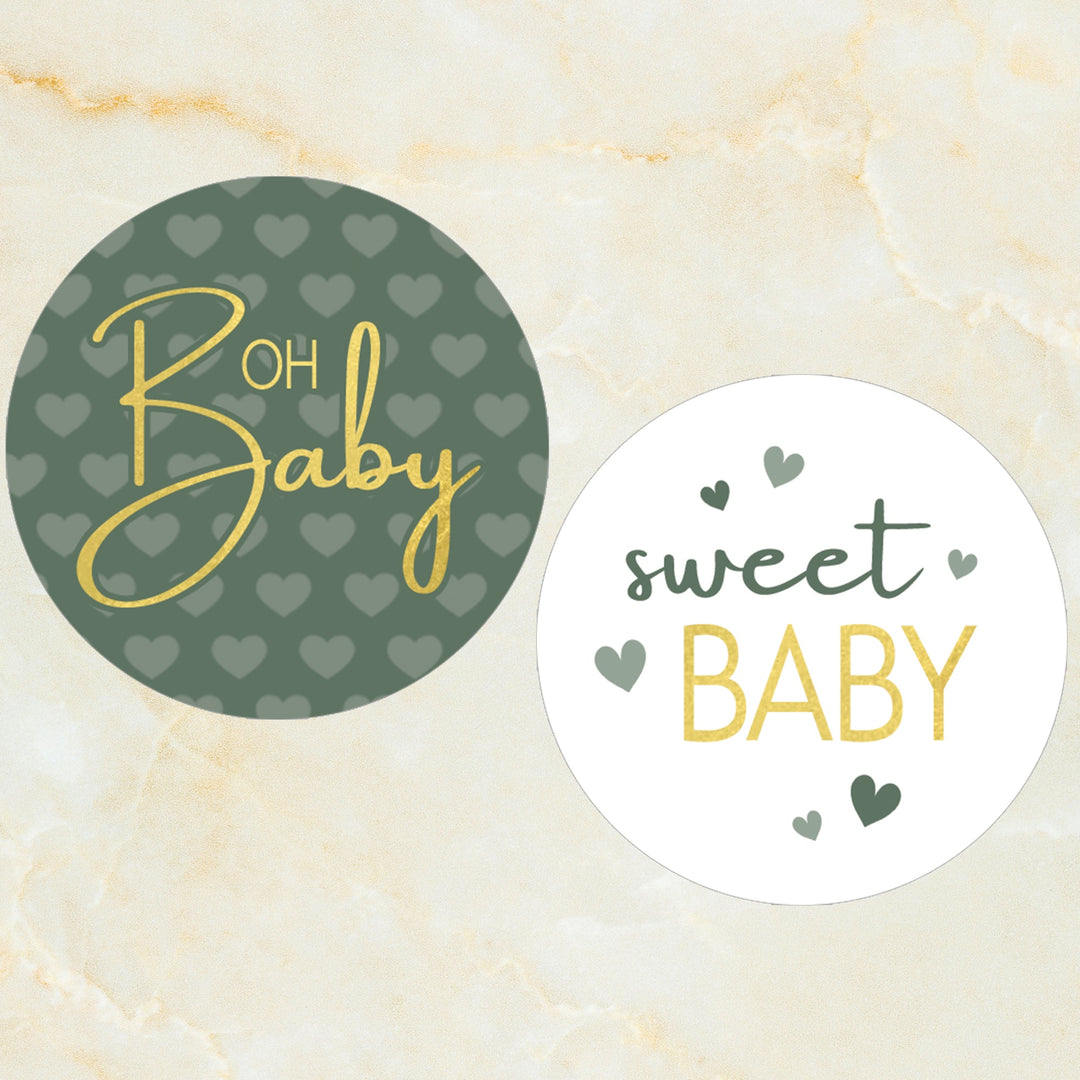 Sweet Baby Género neutro: Verde - Pegatinas para regalos de fiesta de baby shower - 40 etiquetas