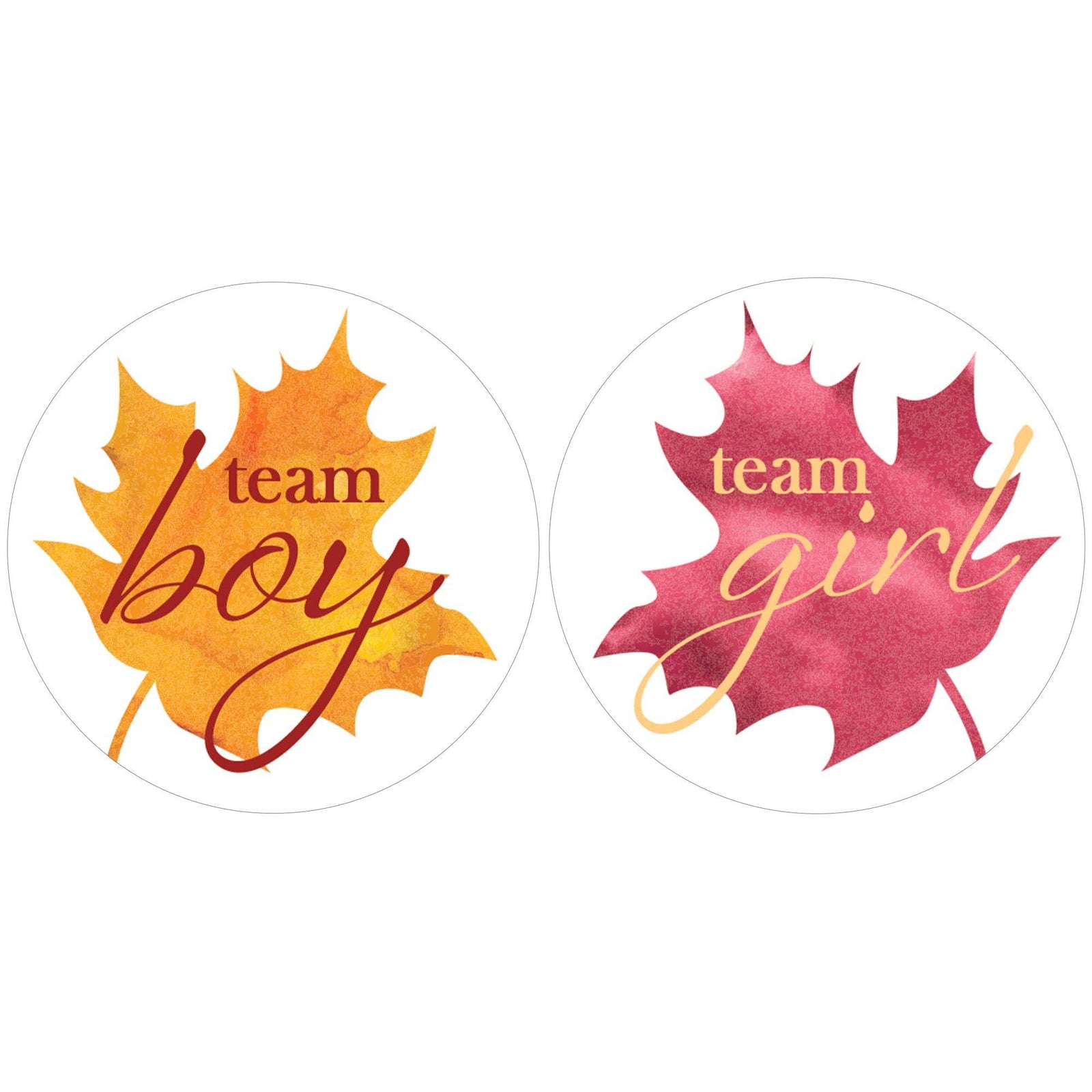 Fall Leaves: Gender Reveal Party - Baby Shower - Team Boy or Team Girl Stickers - 40 Stickers - Distinctivs Party