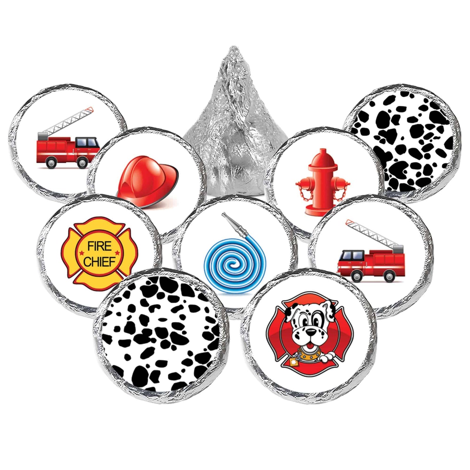 Firefighter - Kid's Birthday - Party Favor Stickers - Fits on Hershey's Kisses - 180 Stickers - Distinctivs Party