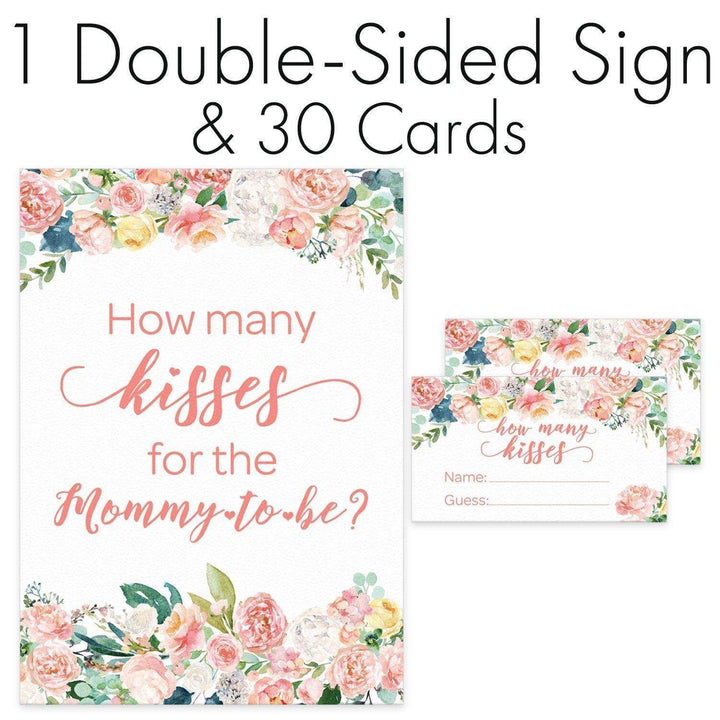 Sign with Cards Floral How Many Kisses Baby Shower Game