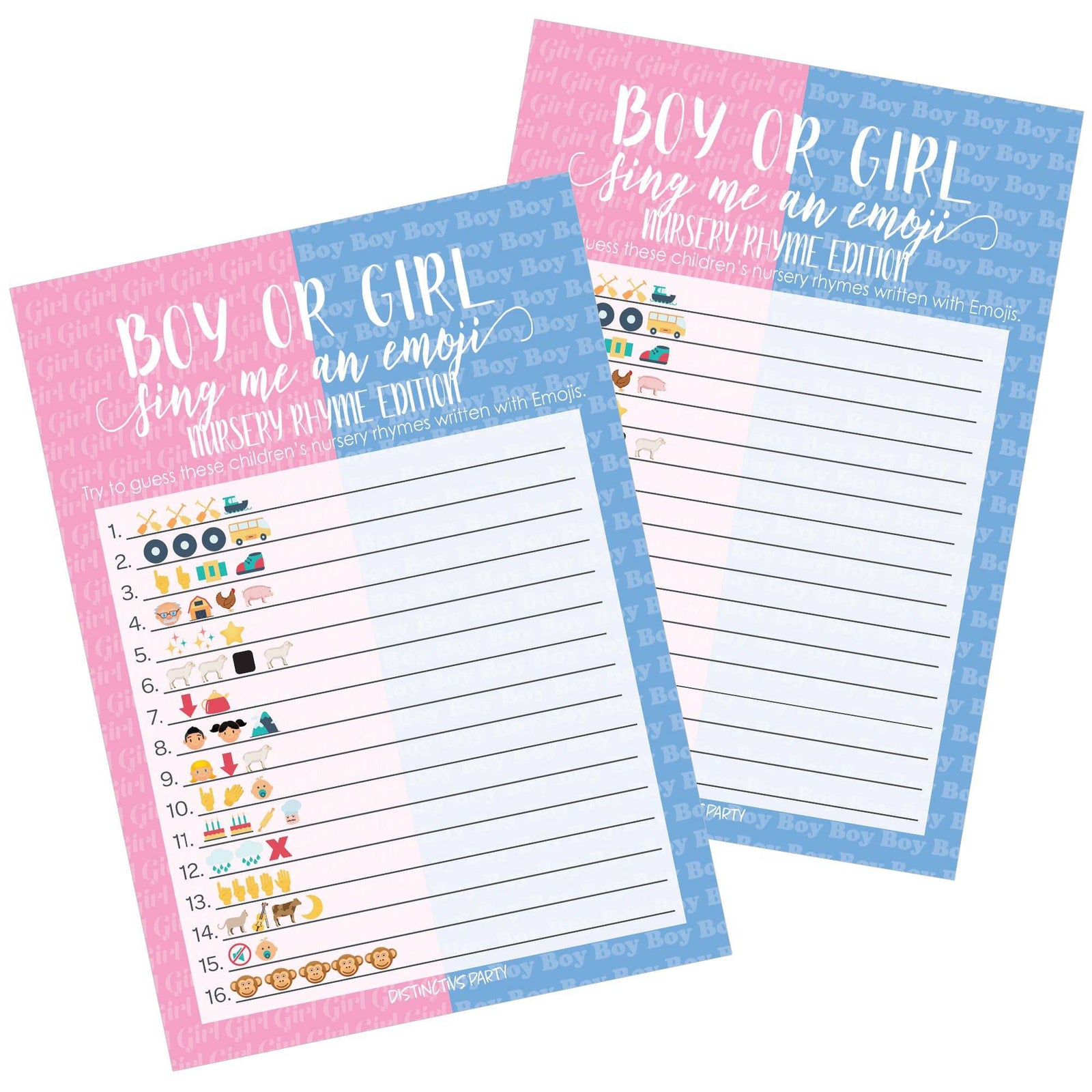 Gender Reveal Party: Emoji Game Cards - Baby Shower Game - 20 Game Cards - Distinctivs Party