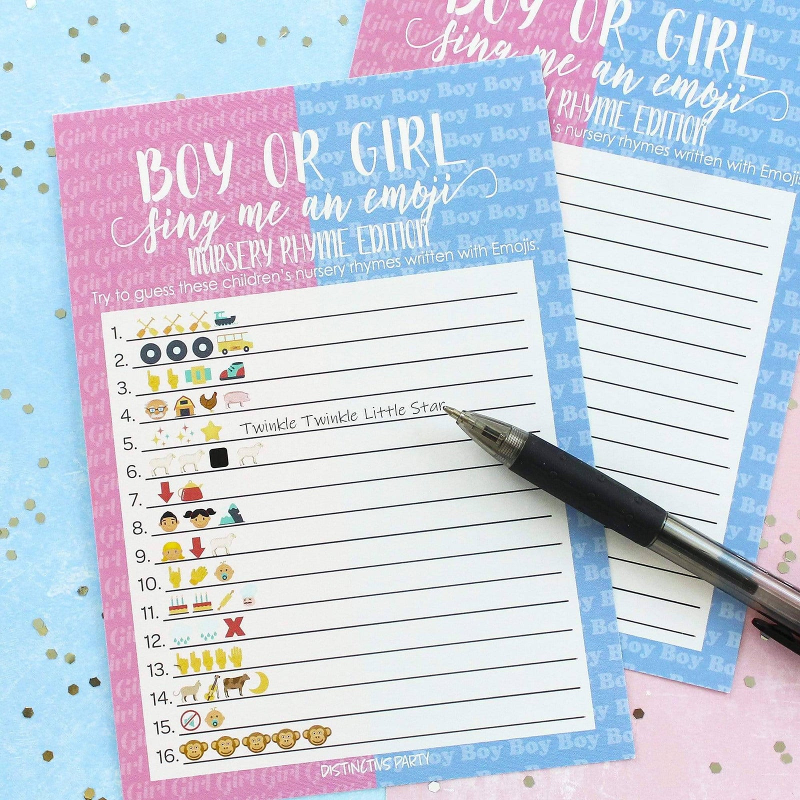 Gender Reveal Party: Emoji Game Cards - Baby Shower Game - 20 Game Cards - Distinctivs Party
