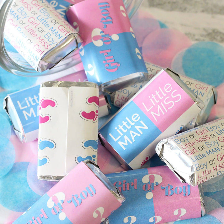 Baby Gender Reveal Party Mini Candy Bar Stickers - 45 Count