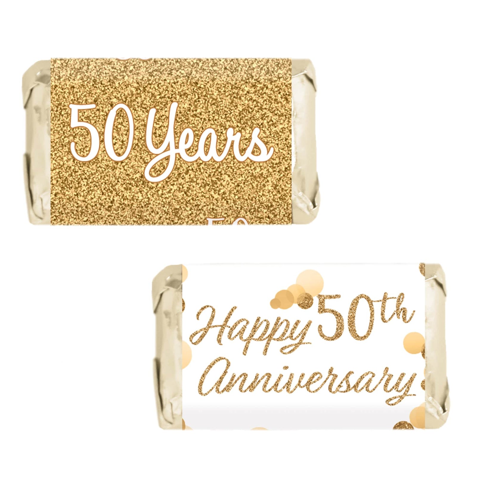 Gold 50th Anniversary: Mini Candy Bar Stickers - 45 Stickers - Distinctivs Party