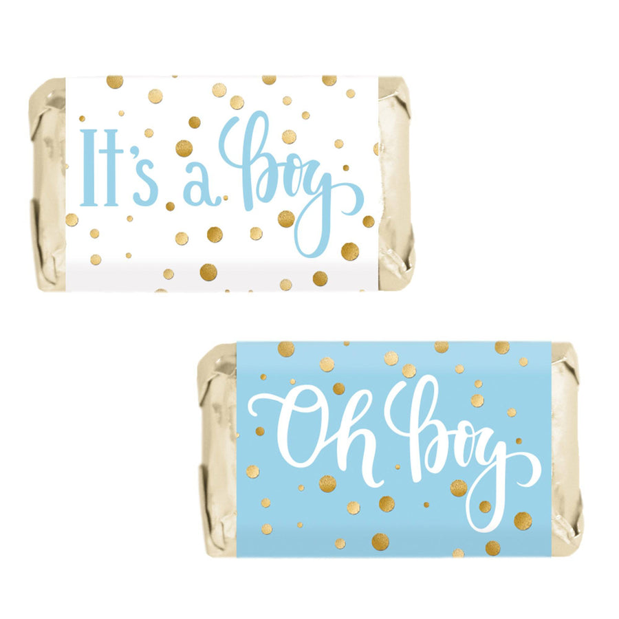 Gold Confetti: Blue -  It's a Boy Baby Shower - Mini Candy Bar Stickers - 45 Stickers - Distinctivs Party