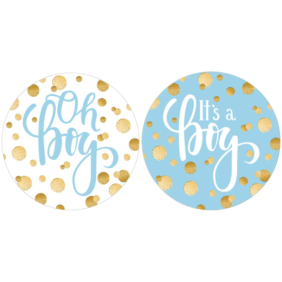 Gold Confetti: Blue - It's a  Boy Baby Shower - Round Labels - 40 Stickers - Distinctivs Party