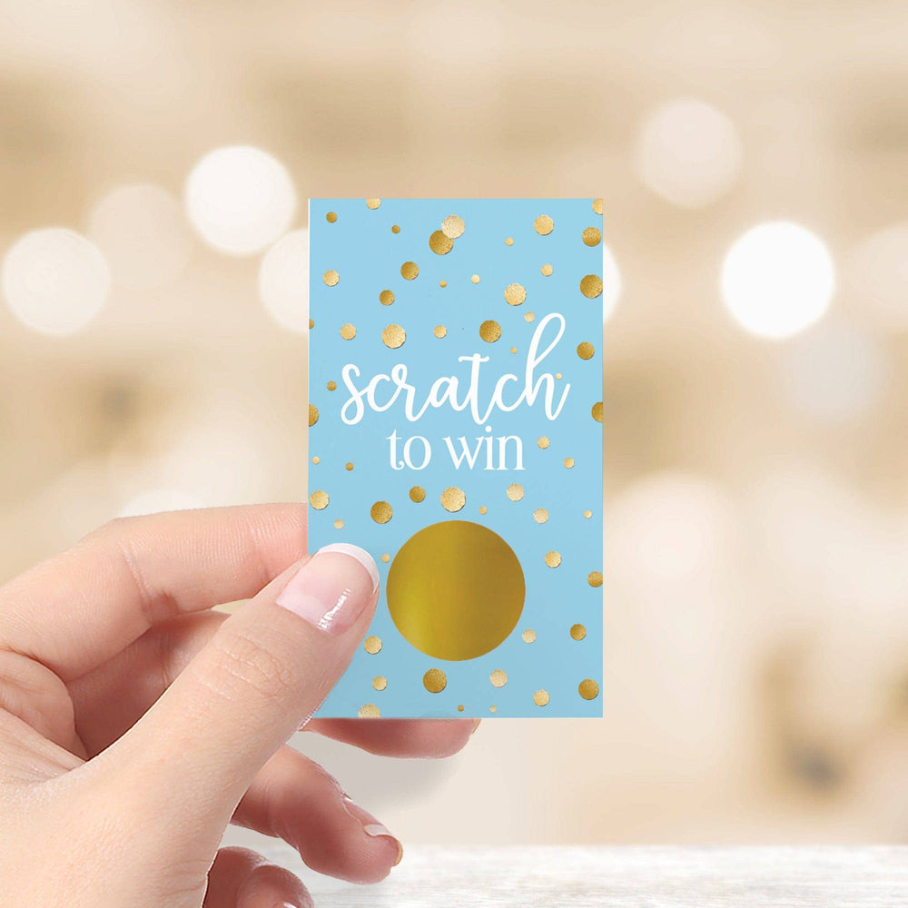 Gold Confetti: Blue - It's a Boy Baby Shower - Scratch Off Game Cards - 28 Scratchers - Distinctivs Party