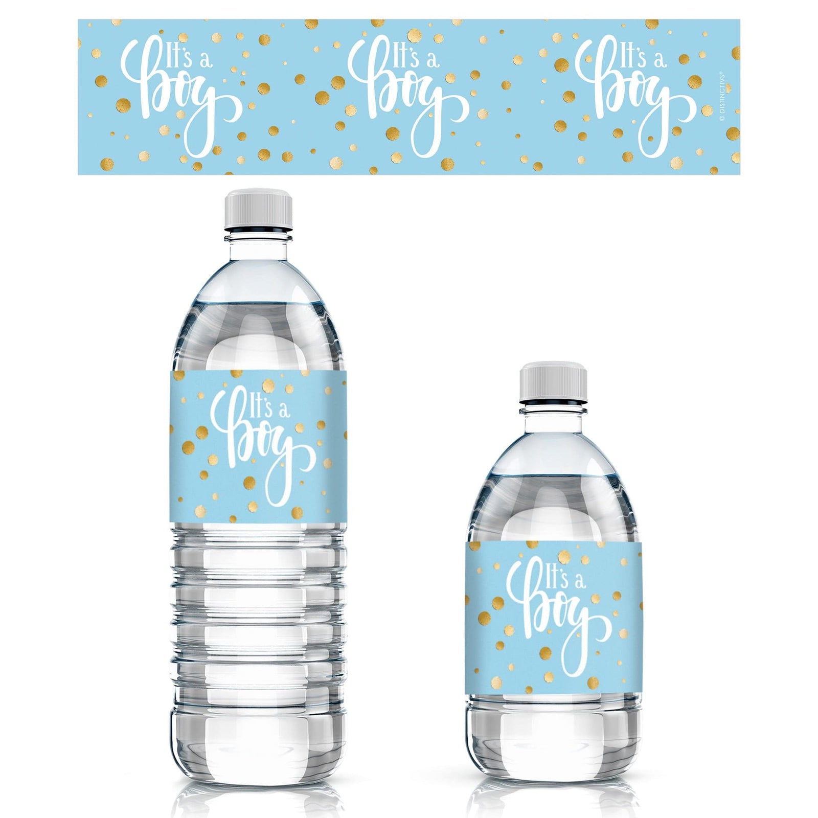 Gold Confetti: Blue - It's a Boy Baby Shower - Water Bottle Labels - 24 Stickers - Distinctivs Party