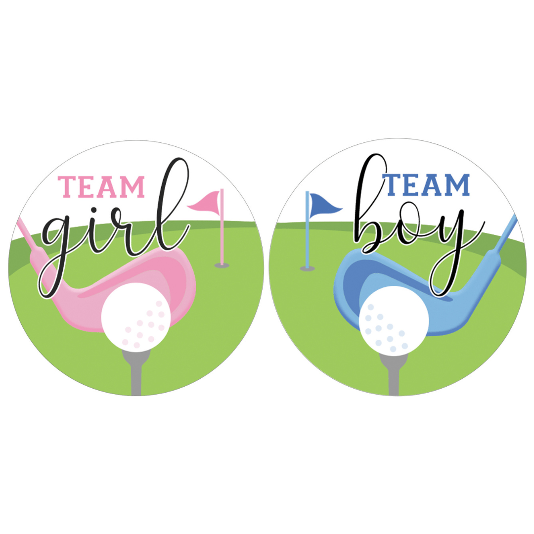 Golf Gender Reveal Party - Team Boy or Team Girl Stickers - 40 Pack - Distinctivs Party