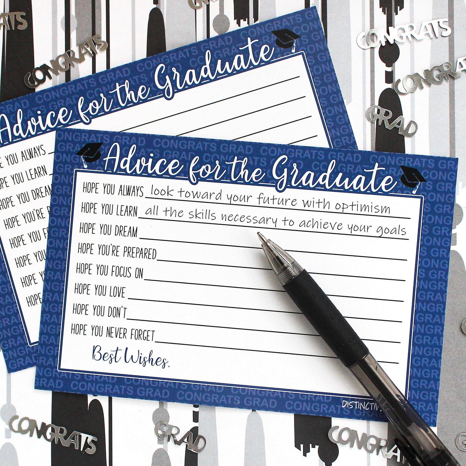 Graduation Class of 2025: Graduation Advice Cards – 16 Colors - 25 Cards - Distinctivs Party