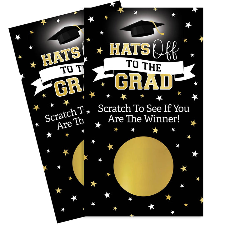 Graduation Party Game: Black and Gold Scratch Off Cards- Class of 2025 - 30 Cards (2 Winners)