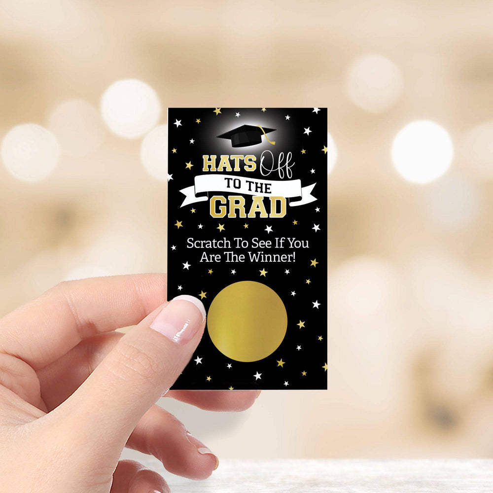 Graduation Party Game: Black and Gold Scratch Off Cards- Class of 2025 - 30 Cards (2 Winners) - Distinctivs Party