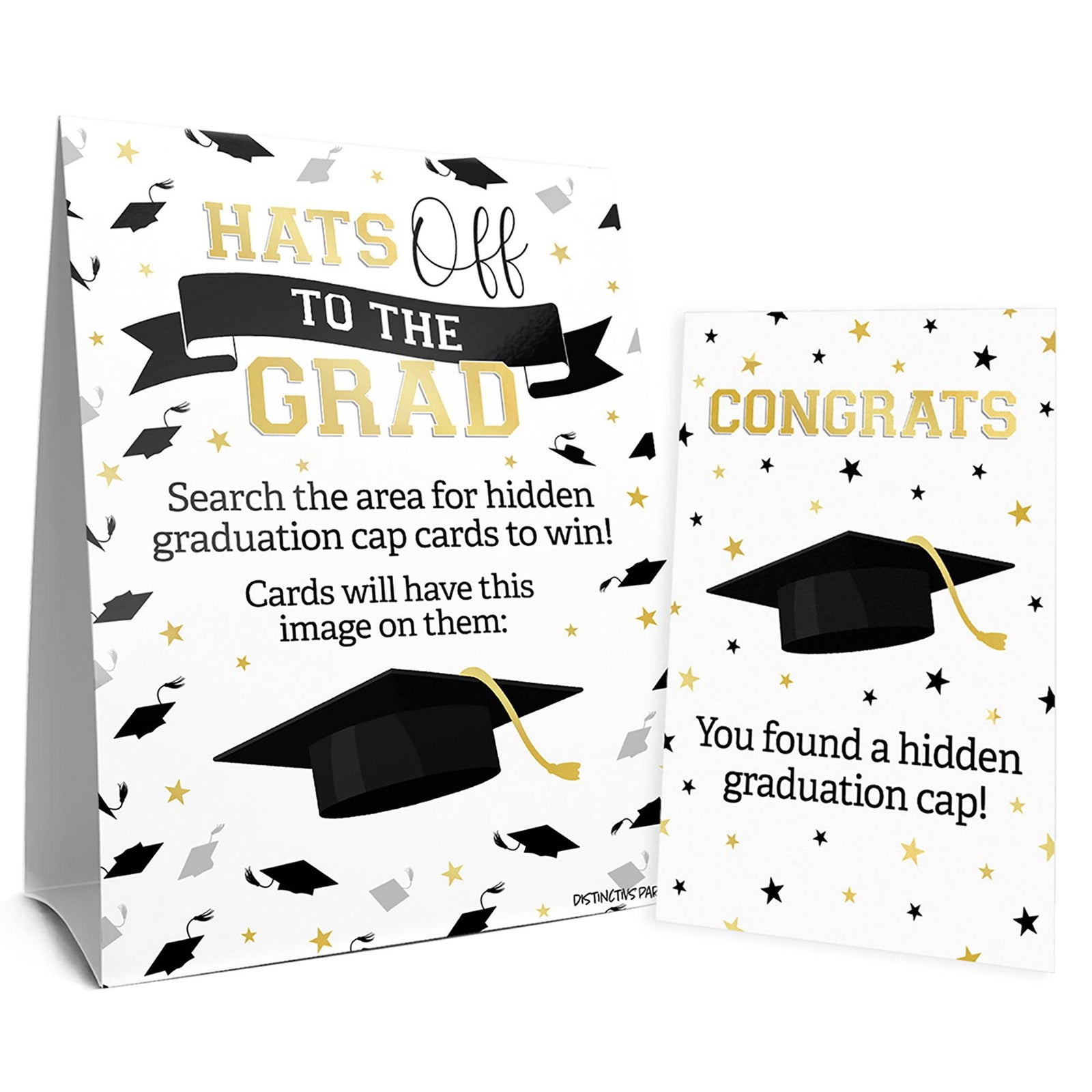 Graduation Party Game: Scavenger Hunt - Class of 2025 - Self-Standing Sign and 10 Cards - Distinctivs Party