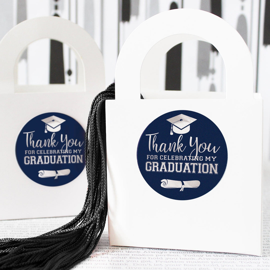 Graduation Thank You Party Favor Stickers - 1.75 in Round - 40 Stickers (11 Colors)