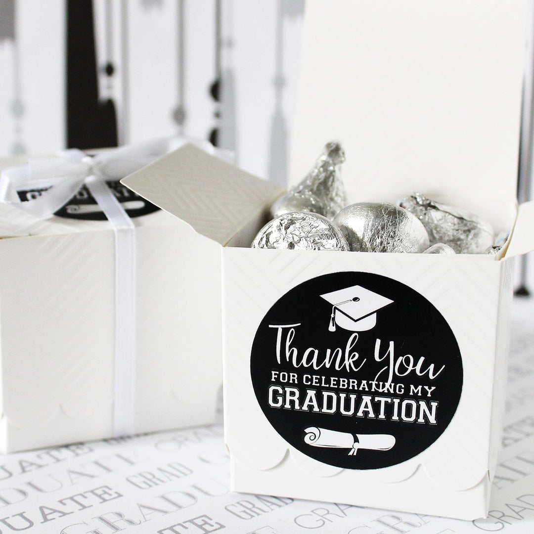 Graduation Thank You Party Favor Stickers - 1.75 in Round - 40 Stickers (11 Colors)