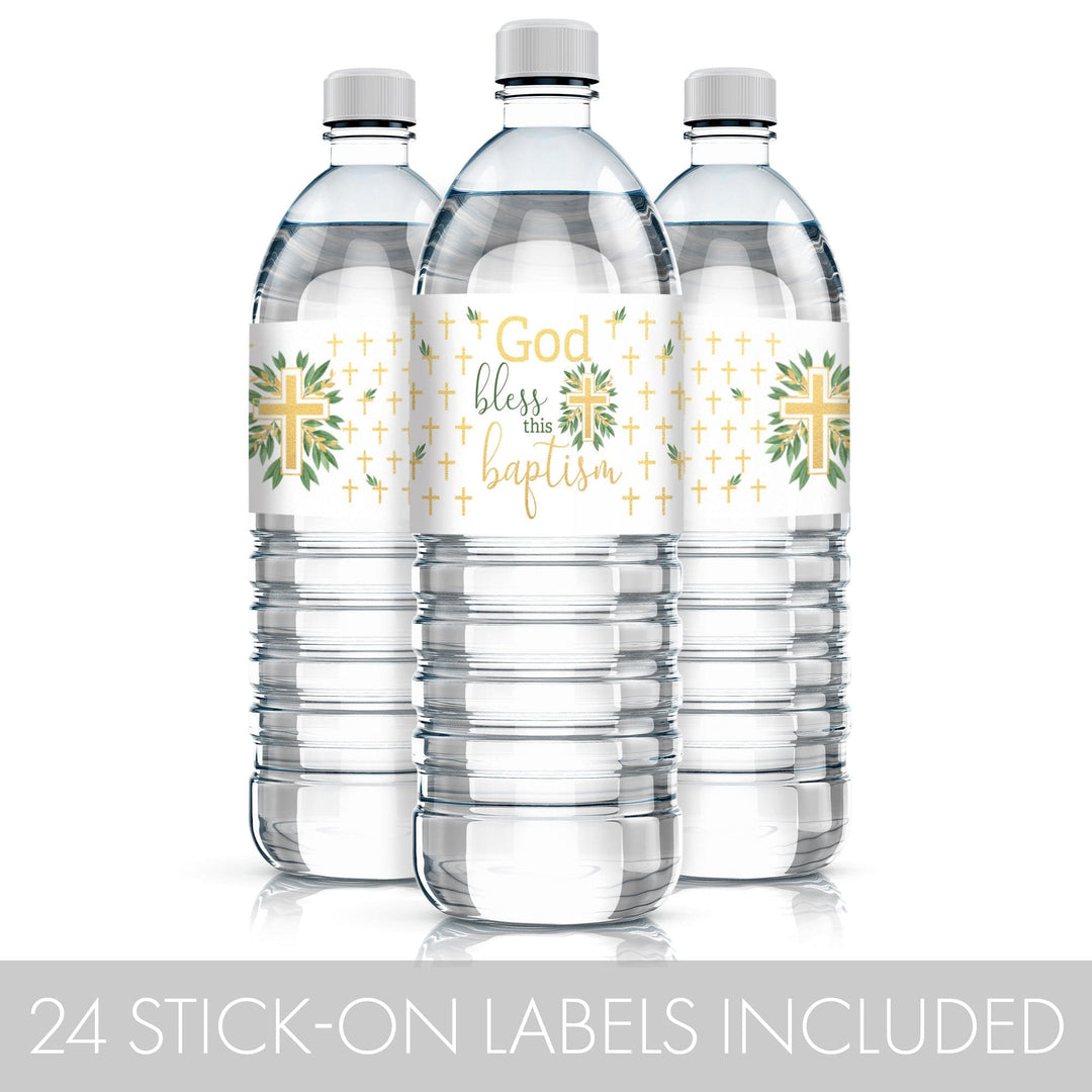 Greenery Baptism Water Bottle Labels - 24 Stickers