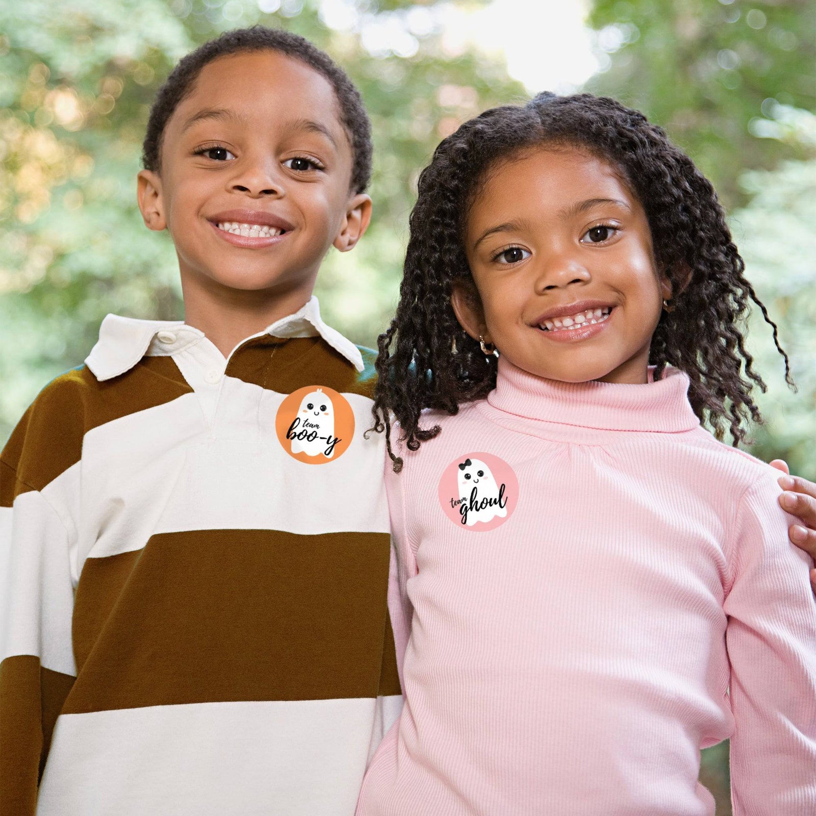 Halloween Gender Reveal Party: Little Boo - Fall Orange Team Boo-y or Pink Team Ghoul Voting Stickers - 40 Stickers - Distinctivs Party
