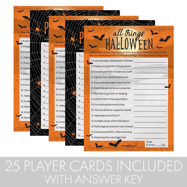 Halloween Party 2 Game Bundle - All Things Halloween and Match the Phobia - 25 Dual Sided Cards