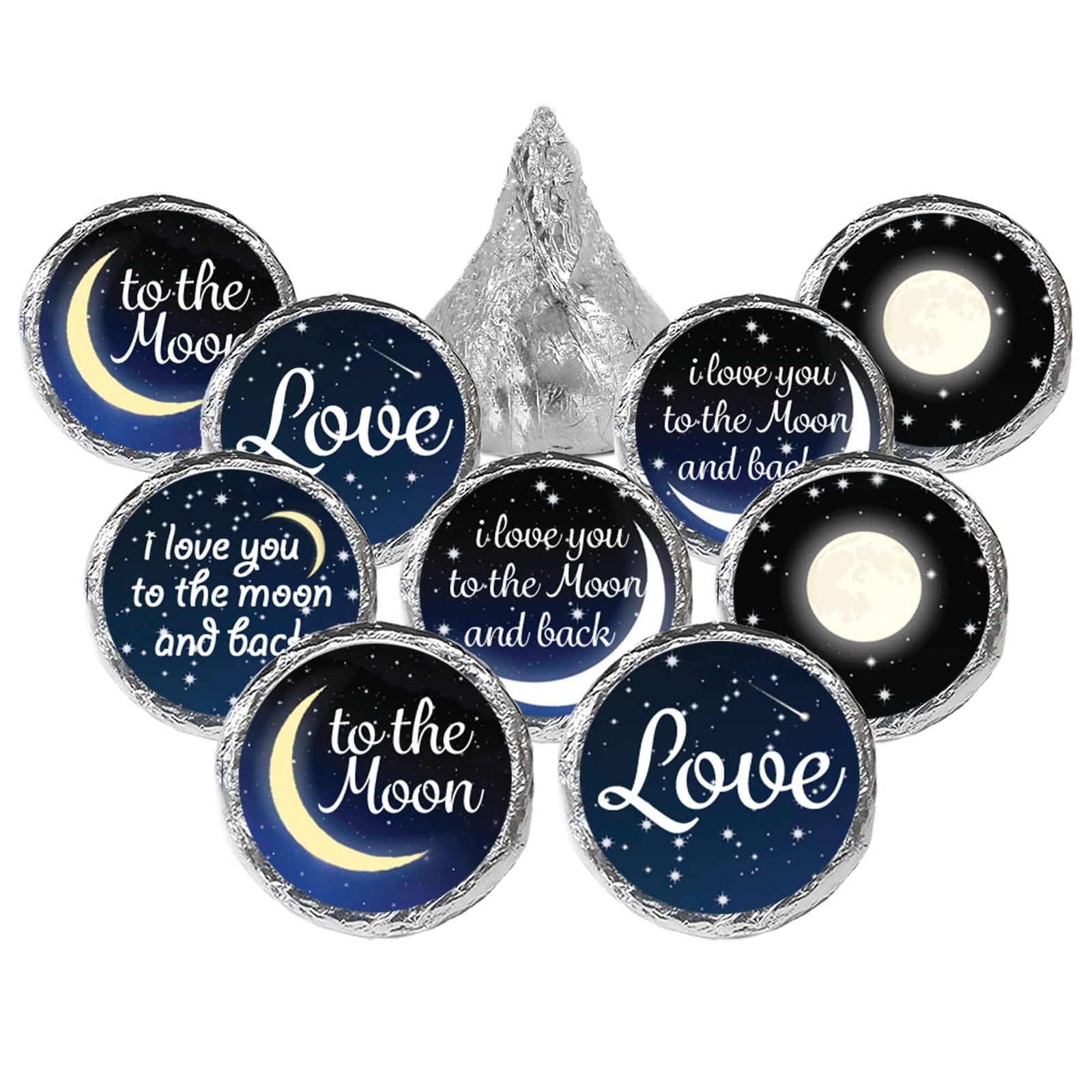 I Love You to the Moon and Back:  Baby Shower, Bridal Shower, Wedding - Favor Stickers - Fits on Hershey's Kisses 180 Stickers - Distinctivs Party