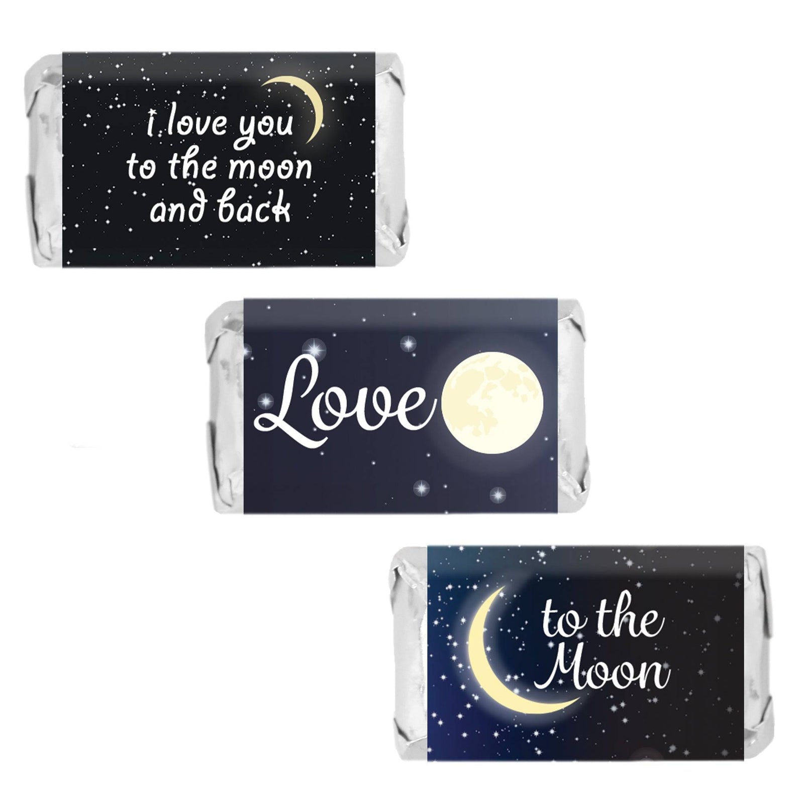 I Love You to the Moon and Back: Baby Shower, Bridal Shower, Wedding -  Mini Candy Bar Wrappers - 45 Stickers - Distinctivs Party