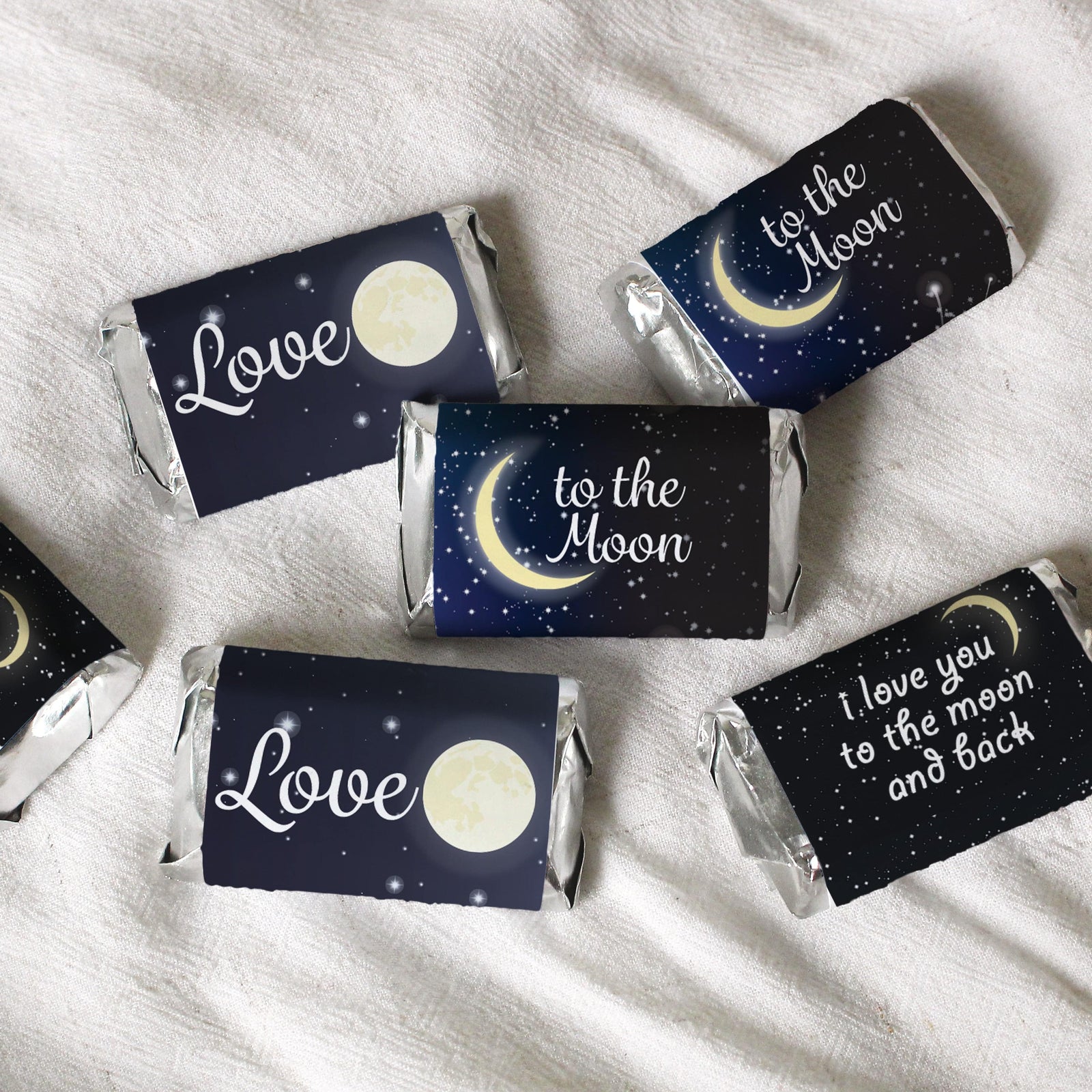 I Love You to the Moon and Back: Baby Shower, Bridal Shower, Wedding -  Mini Candy Bar Wrappers - 45 Stickers - Distinctivs Party