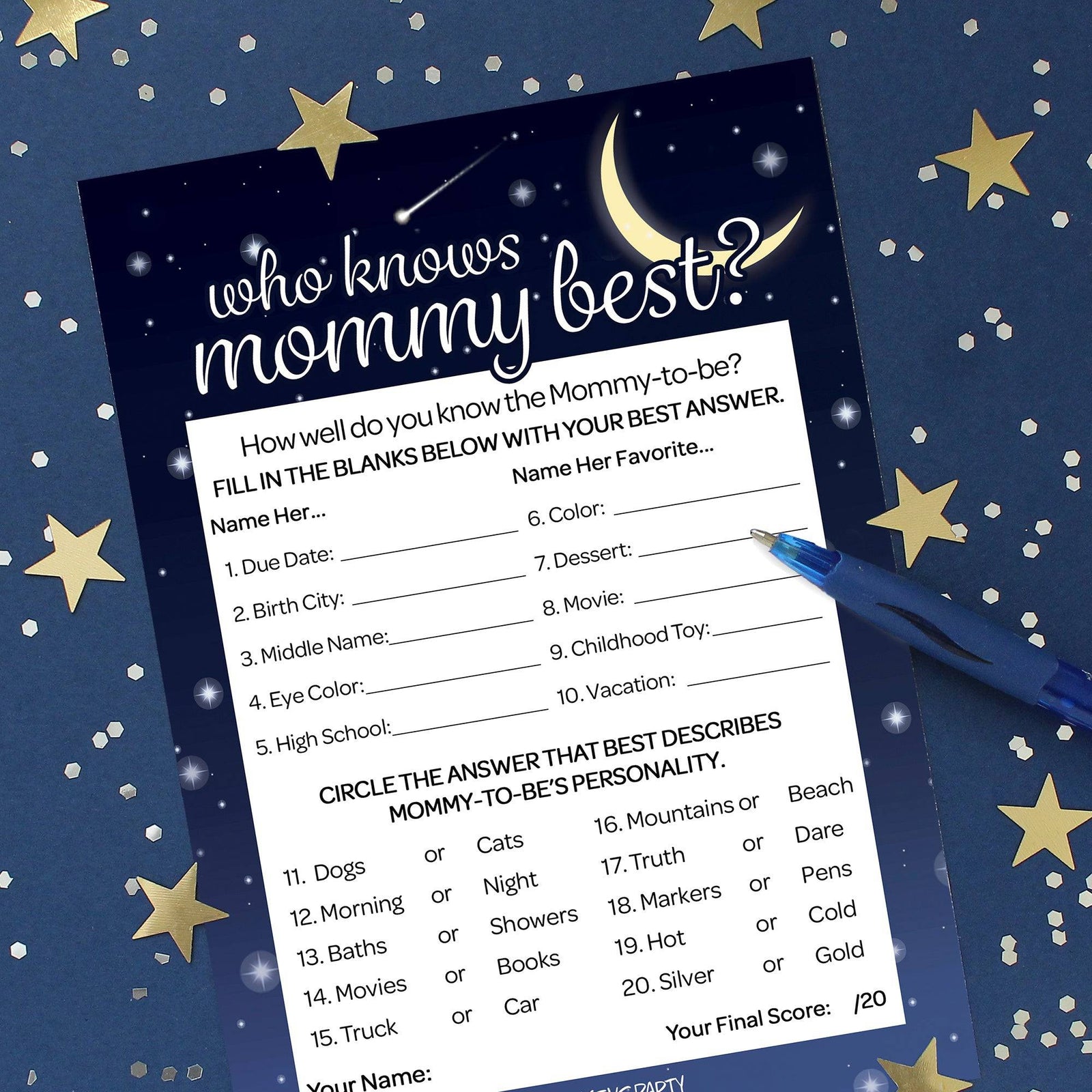 I Love You to the Moon and Back: Baby Shower Game - Who Knows Mommy Best Game Cards -20 count - Distinctivs Party