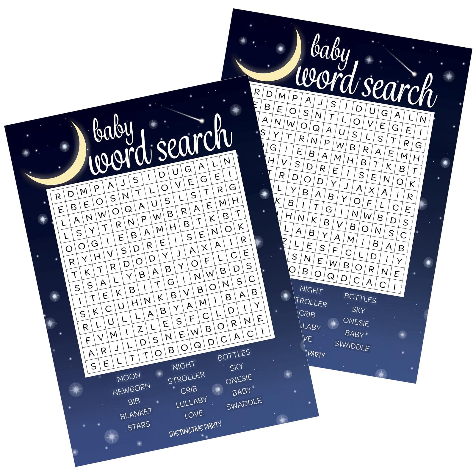 I Love You to the Moon and Back: Baby Shower Game - Word Search - 20 Cards - Distinctivs Party