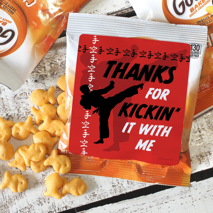 Jump, Kick, Block: Karate -  Kid's Birthday  - Chip Bag and Snack Bag Stickers - 32 Pack