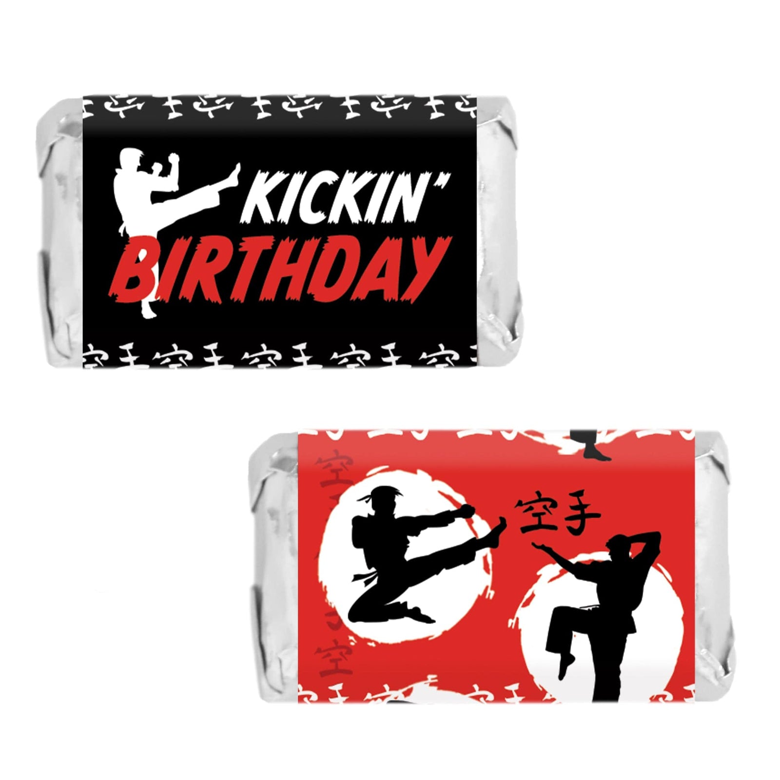 Jump, Kick, Block: Karate -  Kid's Birthday - Hershey's Miniatures Candy Bar Wrappers Stickers - 45 Stickers - Distinctivs Party