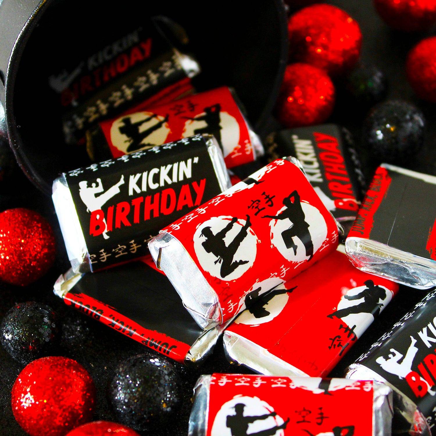 Jump, Kick, Block: Karate -  Kid's Birthday - Hershey's Miniatures Candy Bar Wrappers Stickers - 45 Stickers - Distinctivs Party