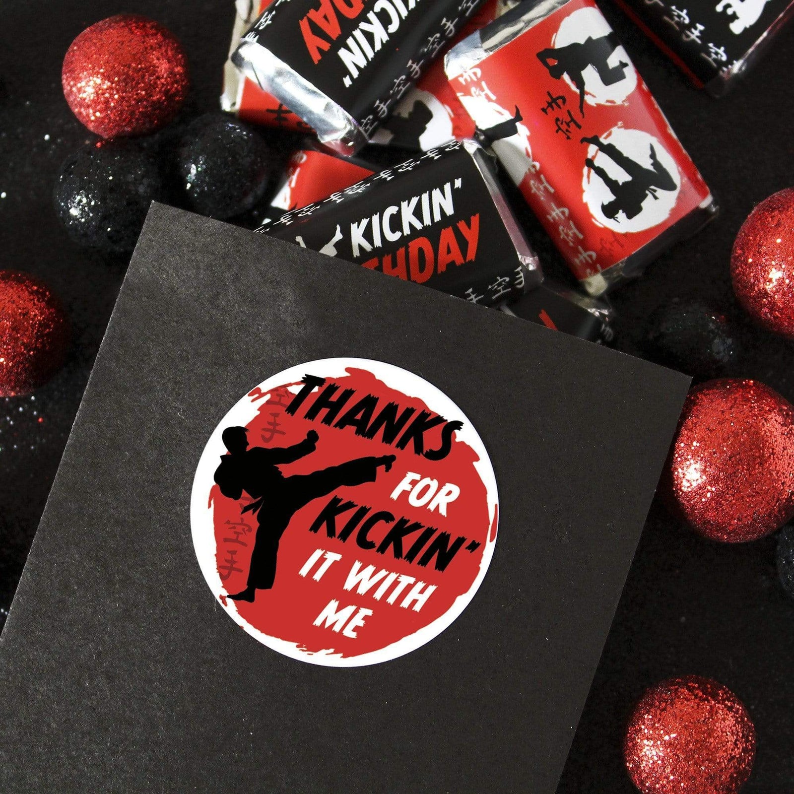 Jump, Kick, Block: Karate -  Kid's Birthday - Thanks for Kickin' It With Me - Thank You Favor Labels - 40 Stickers - Distinctivs Party