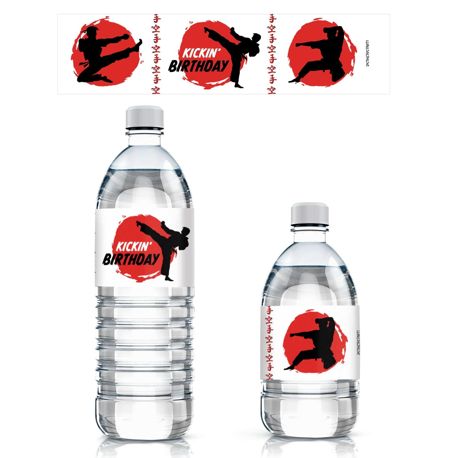 Jump, Kick, Block: Karate -  Kid's Birthday -  Water Bottle Labels - 24 Waterproof Stickers - Distinctivs Party