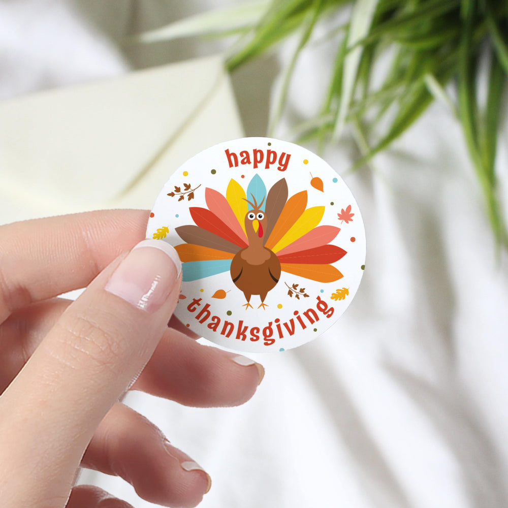 Kid's Thanksgiving Circle Label Stickers - 40 Pack - Distinctivs Party