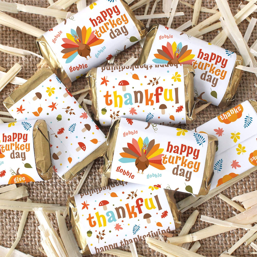 Kid's Thanksgiving Stickers - Hershey's Miniatures Candy Bar Wrappers - 45 Pack - Distinctivs Party